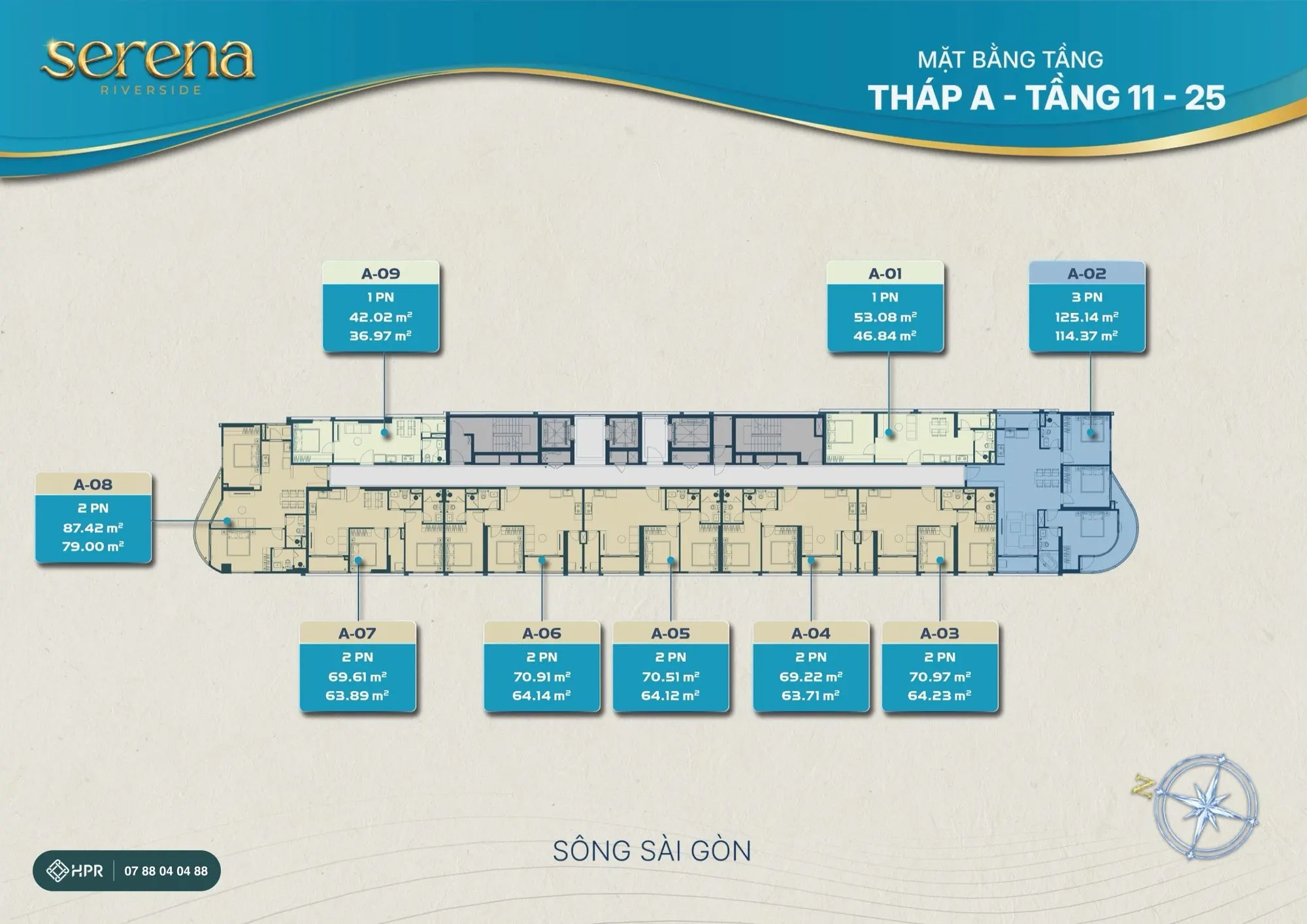 Mặt bằng tháp A tầng 11–25 Serena Riverside