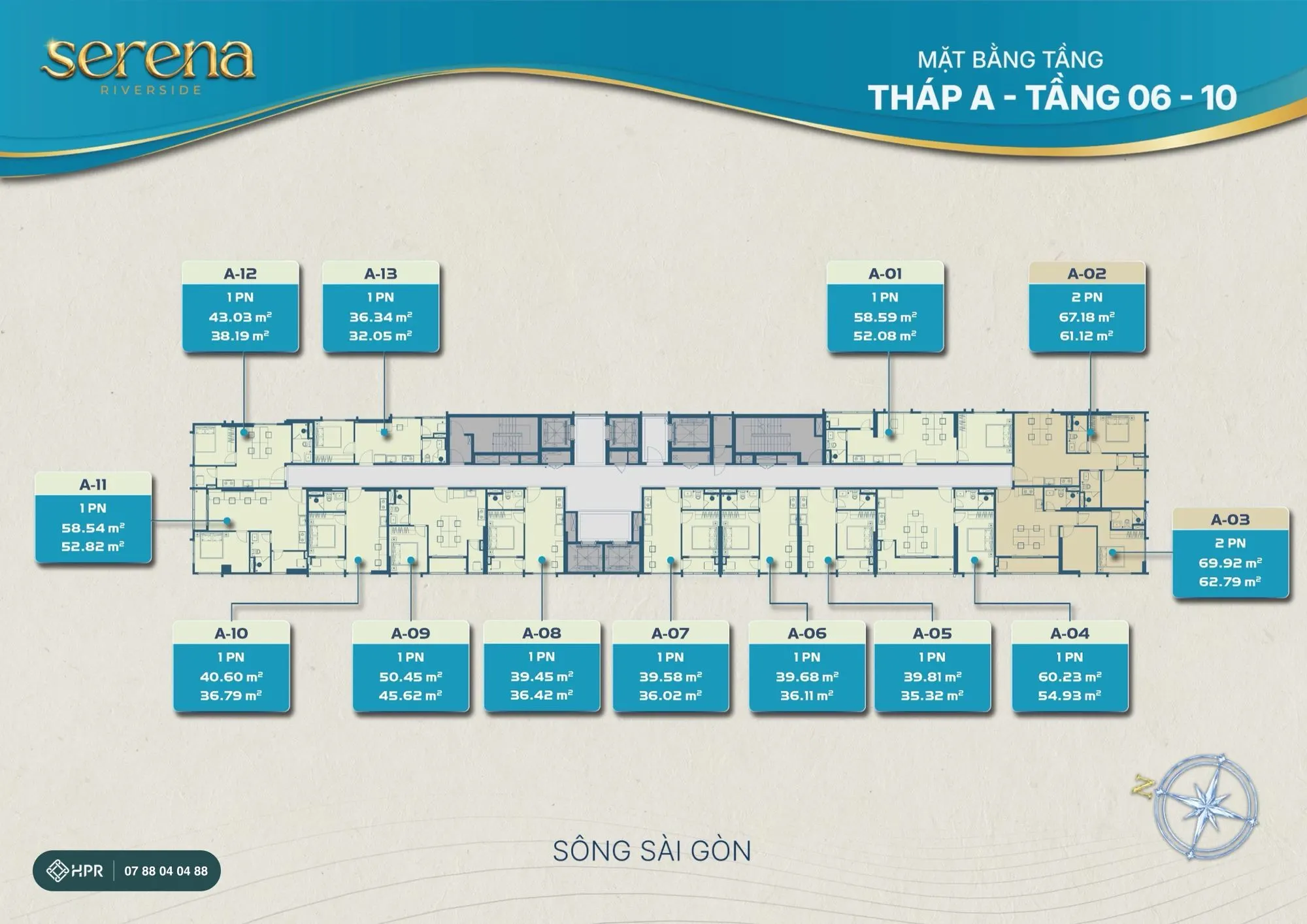 Mặt bằng tháp A tầng 6–10 Serena Riverside
