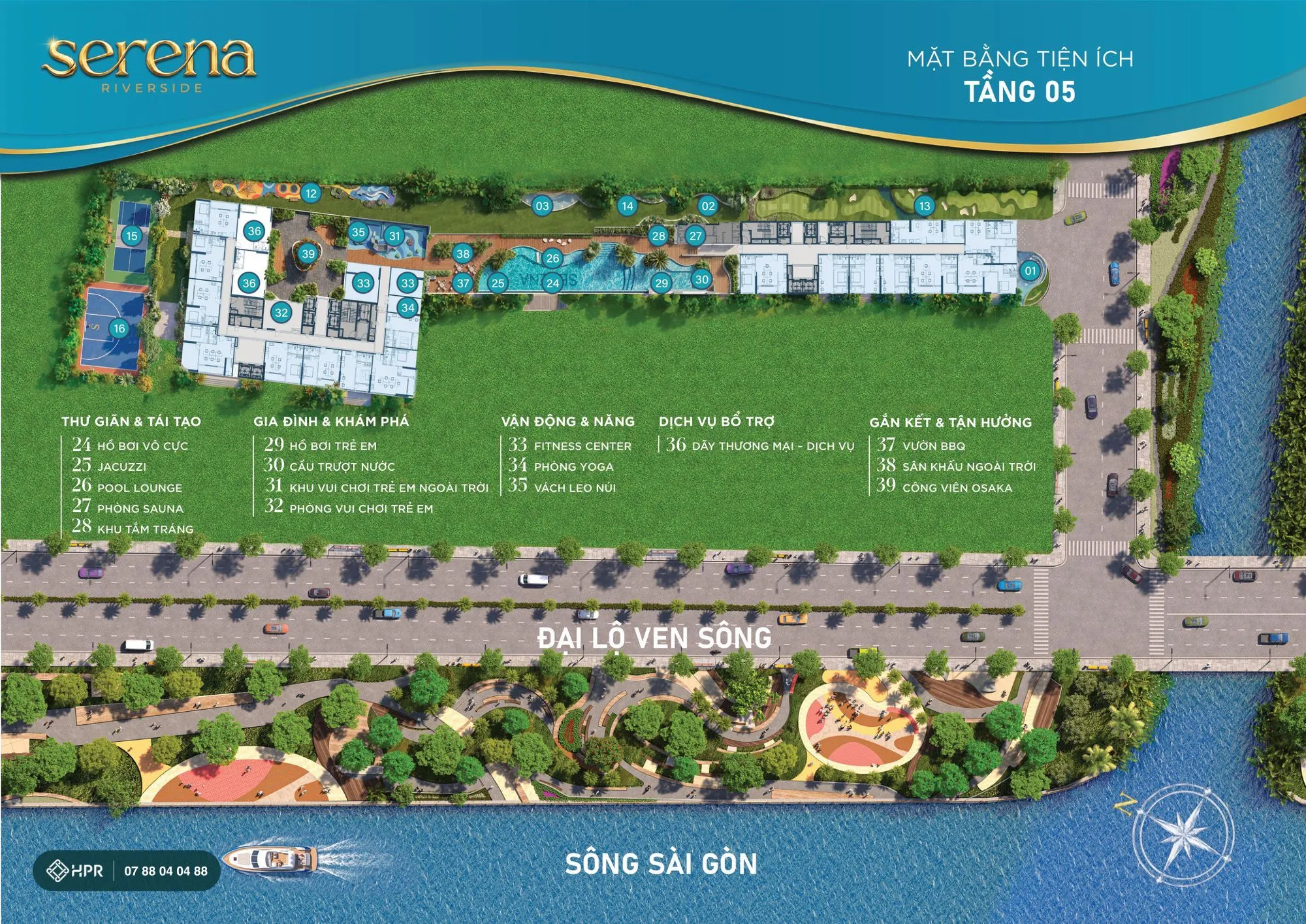 Mặt bằng tiện ích tầng 5 Serena Riverside