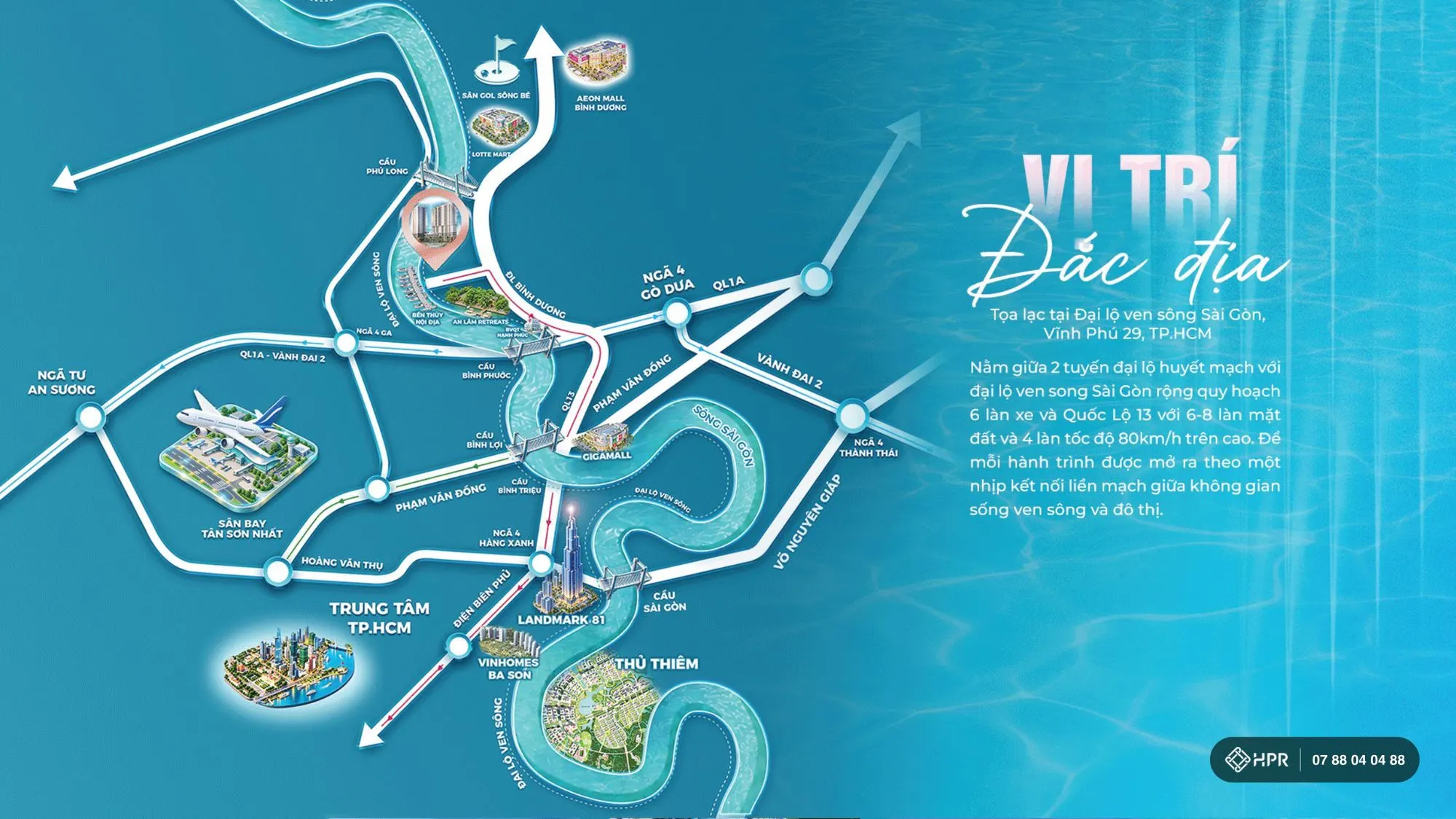 Sơ đồ vị trí và kết nối Serena Riverside bên sông Sài Gòn